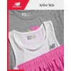 image:imageNew Balance Girls Shorts Set  3 Piece Soft Cotton Crewneck Athletic Shirts Tank Top and Mesh Short For Girls Outfit SetGreyPink