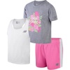 image:imageNew Balance Girls Shorts Set  3 Piece Soft Cotton Crewneck Athletic Shirts Tank Top and Mesh Short For Girls Outfit SetGreyPink