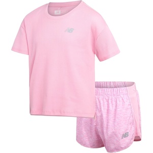 image:imageNew Balance Girls Shorts Set  2 Piece Active Performance Cute Ribbed Shirt and Shorts for Girls Summer Outfit SetOrbit Pink