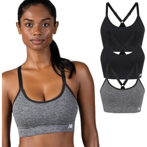 image:imageNew Balance Womens Sports Bras 3 Pack Seamless Cami Removable Pads Medium Impact Gym Sports Bra for Women Workout SetHeatherBlackBlack