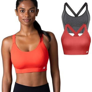 image:imageNew Balance 2 Pack Sports Bras for Women Seamless Wirefree Womens Sports Bra with Removable Pads Athletic Wear for WorkoutGrayRed