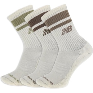 image:imageNew Balance Unisex Adult Organic Cotton Crew amp Midcrew Socks  3 Pairs  Arch SupportCream Stripe