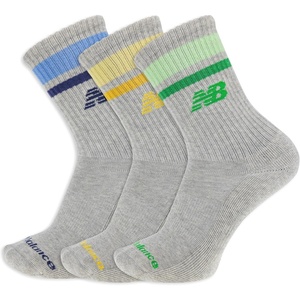 image:imageNew Balance Unisex Adult Organic Cotton Crew amp Midcrew Socks  3 Pairs  Arch SupportGrey Stripe