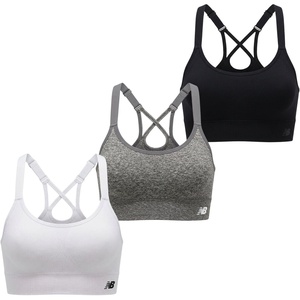 image:imageNew Balance Womens Seamless Strappy Sports Bra 3 Pack  Wirefree Athletic Bralette for Yoga Training and Comfort WearWhiteBlackGray