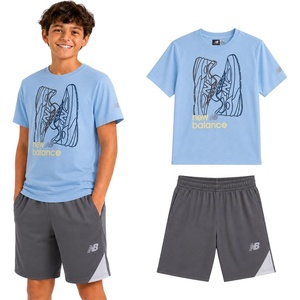 image:imageNew Balance Boys Athletic Shorts Set  2 Piece Cotton Blend Jersey Shirt and Active Basketball Shorts for BoysElectric Sky Grey