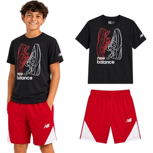 image:imageNew Balance Boys Athletic Shorts Set  2 Piece Cotton Blend Jersey Shirt and Active Basketball Shorts for BoysNew Black Red