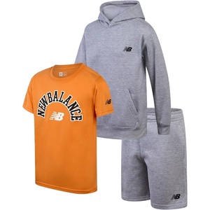 image:imageNew Balance Boys Short Set  3 Piece Athletic Shirt Pullover Hoodie Sweatshirt amp Boy Active Shorts  Activewear Set for BoysGrey Orange
