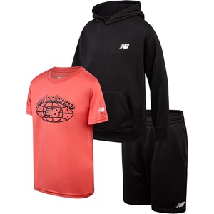 image:imageNew Balance Boys Short Set  3 Piece Athletic Shirt Pullover Hoodie Sweatshirt amp Boy Active Shorts  Activewear Set for BoysZip Black Red