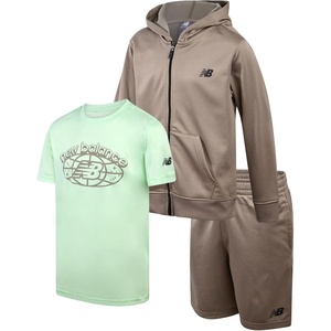 image:imageNew Balance Boys Short Set  3 Piece Athletic Shirt Pullover Hoodie Sweatshirt amp Boy Active Shorts  Activewear Set for BoysZip Stone Melon