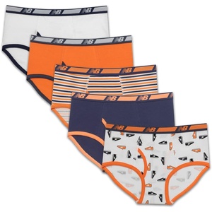 image:imageNew Balance Boys Nonbrushed Jersey Performance Wicking Cotton Brief Underwear 5 PackTeam NavyWhiteStripesGinger OrangeShoes