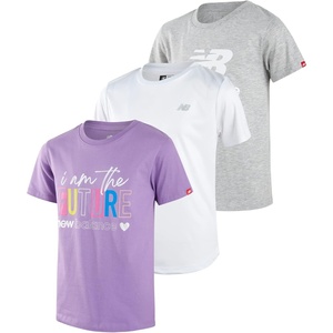 image:imageNew Balance Girls Athletic Shirts  3 Pack Active Performance Girls Shirts  Crew Neck Graphic Short Sleeve Tee Athletic TopPurpleWhiteGrey