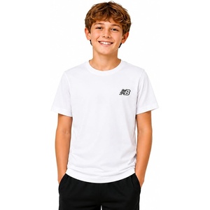 image:imageNew Balance Boys Shirt Short Sleeve Cotton TShirt with Chest Logo Patch  Soft Cotton Feel Relaxed Fit Clean LongLasting Stitching Support Easy Movement for School Sports Play or DowntimeWhite