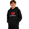 image:imageNew Balance Boys Lightweight Double Fleece Lined Pullover Hoodie 820  Reinforced Stitching Ribbed Cuffs amp Kangaroo Pockets Cozy Warmth with Logo Detail for Sports amp SchoolDeep Black