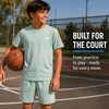 image:imageNew Balance Boys 2 Piece Cotton Blend Jersey Shirt amp Basketball Shorts  Bold Front Design Breathable Short Sleeve Top Flexible Fit Built for Sports Play amp Confident Everyday Youth StyleClay Ash