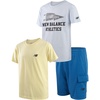image:imageNew Balance Boys 3 Piece Crewneck Graphic Tees amp Performance Shorts 812  Fun Modern Prints Solid Coordinated Tops Easy Dressing Built for Sports Play amp Practical Everyday Summer WearBlue Parchment